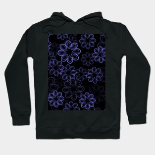 Neon Floral Blue on Black Hoodie